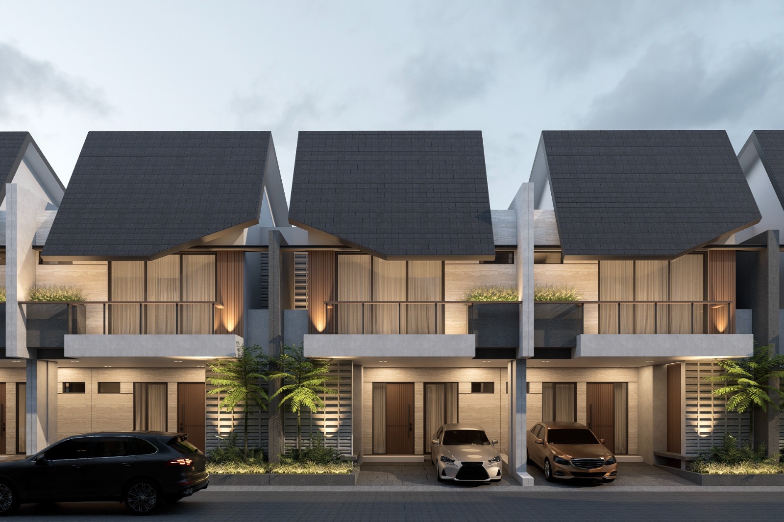 Visual arsitektur Lunavera Park dengan pencahayaan hangat